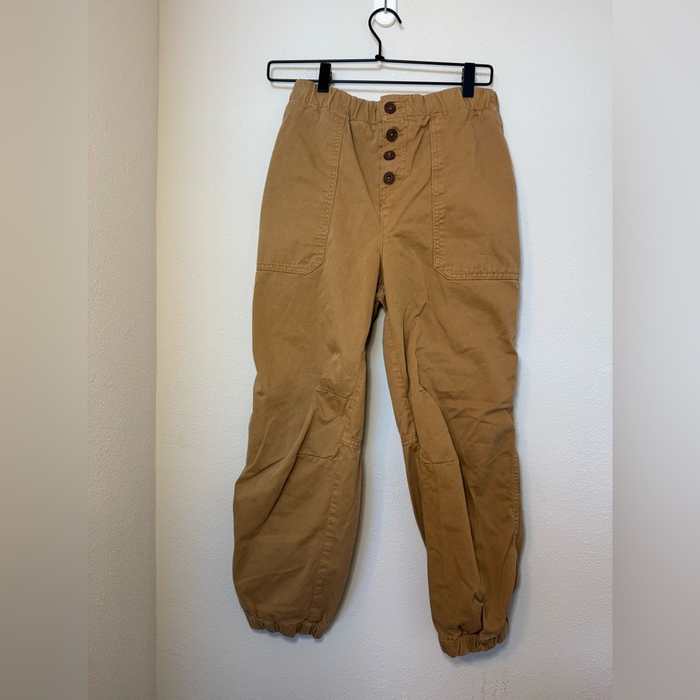 Free People Camel Button-Front Jogger Pants - Picture 2 of 11